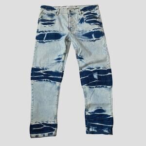 Akademiks Jeanius Jeans Men 36x30 Vintage Washed Whiskered Crinkled Denim Grunge